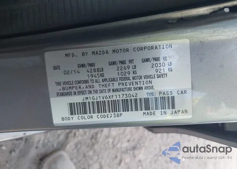 2015 Mazda Mazda6 I Touring from USA, damaged, VIN JM1GJ1V6XF1173042